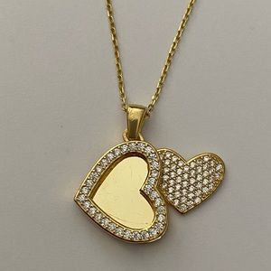 925 Silver double heart initial cz necklace 18K yellow gold plated
